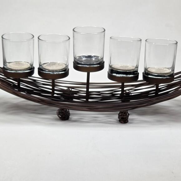 Rustic Metal 5 Candle Centerpiece Holder Brown Intertwined Table Decor 24” Long - Picture 5 of 14